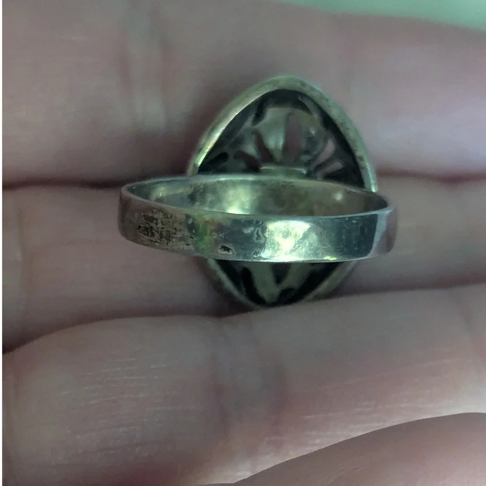 Art Deco 925‎ Marcasite Pearl Filigree Ring Size 10 VTG Estate Sterling Silver